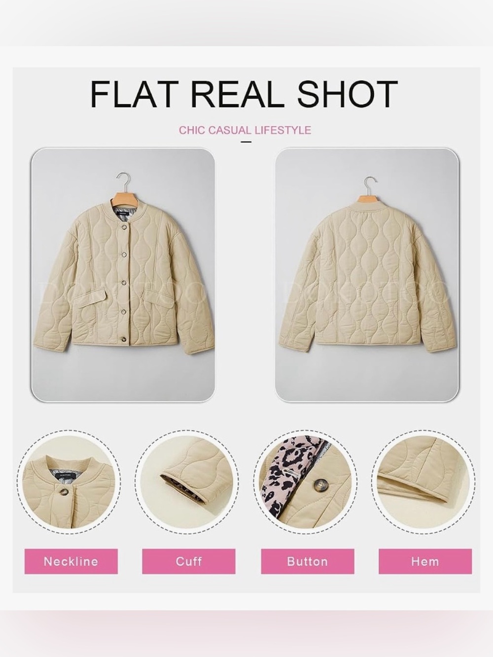 Dokotoo Apricot Beige Leopard Lined Quilted Jacket Large - Picture 5 of 6